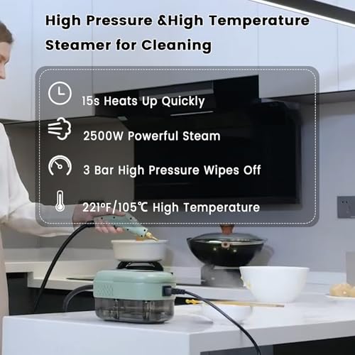 Image of Steam Cleaner, Portable Pressurized Steamer for Cleaning with 14pcs Accessories, 6-Level Adjustable and 15s Heat-Up, Handheld Steam Cleaner for Home, Tile, Dirt, Grout, Grease, Car Detailing(7-Green)