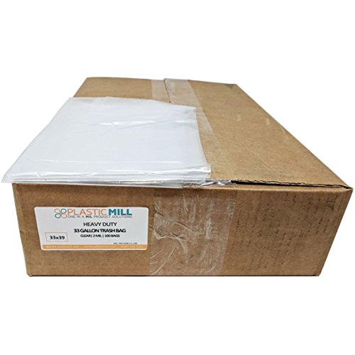 PlasticMill 33 Gallon 2 Mil, 33X39, 100 Bags/Case, Heavy Duty, Garbage Bags/Trash Can Liners. 2 Mil/100 Bags Clear