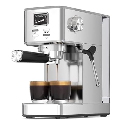 Electactic 20 Bar Espresso Machine with Pressure Gauge & Steam Milk Frother, Stainless Steel Espresso Maker with Hot Water Function, 47oz Tank and Cup Warmer for Cappuccino, Latte and Americano
