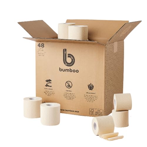 Bumboo Bamboo Toilet Roll 48 Pack | Unbleached Toilet Paper 3 ply, 300 Sheets | Eco Toilet Rolls...