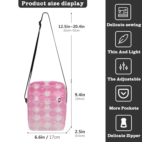 men's messenger bag mens shoulder bags crossbody Shoulder Handbag For Travel Adjustable Strap for outdoor sports outdoor sports- Peach Glitter Rabbits3