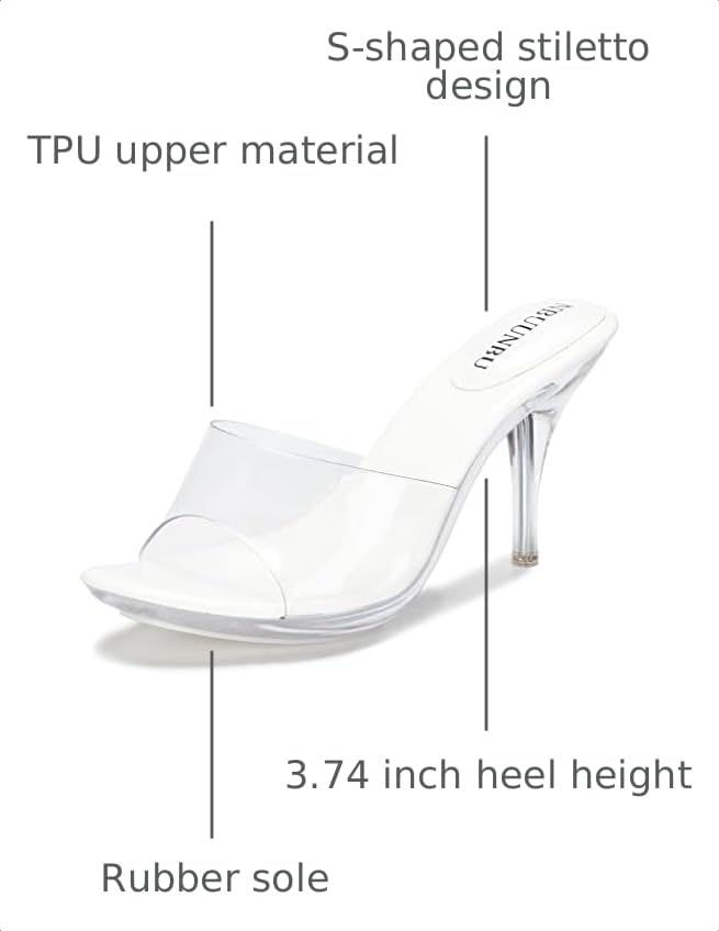 Image of NBUUNBU Silver Clear Heels For Women Dress Shoes Transparent Strap Sexy Stilletos Heels Open Toe High Silver Heeled Sandals Pump Mules