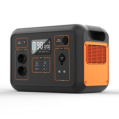 Centrale électrique portable 1132 Wh, 230 V/1200 W avec alternateur AC/DC, USB/TYPE C, centrale électrique avec écran LCD pour le camping, l'extérieur, les voyages et les urgences, Orange Cover