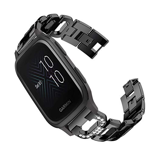 YOFUNTLE Compatible for Garmin Venu Sq Bands,Women Men 20mm Metal Replacement Strap Wristband for Garmin Venu/Venu Sq Music,Vivoactive 3,Forerunner 645/245,Garminmove Luxe/Style (Black)