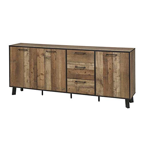 Tousmesmeubles Buffet 3 Portes 3 tiroirs Bois/Métal - Nino - L 220 x l 42 x H 90 - Neuf Cover