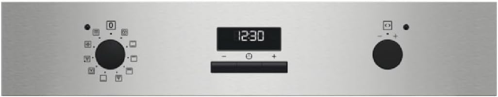 Control panel of the Zanussi ZOPXE5X2 electric oven with two rotary knobs and a digital display