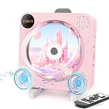 Portable Bluetooth CD Player with Speakers - Small Wall CD Player for Home with Remote Control FM Radio Digital Screen Headphone Jack,Support AUX in Cable&USB,Pink Kpop Player