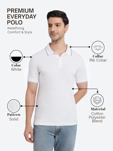 Image of Park Avenue Men Slim Fit Solid Pattern Cotton Polyester Blend Half Sleeve Polo Neck Casual T-Shirt