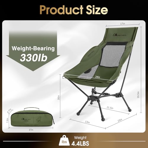 MOON LENCE High Back Folding Camping Chair, 330lbs Portable Compact Chair with Wide Seat & Ergonomic Back Support (Green) - image 2