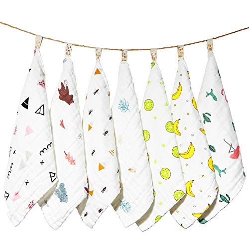 Alboyi - Juego de 7 paños de muselina para bebé recién nacido, babero, pañuelo, saliva toallitas para niños y niñas