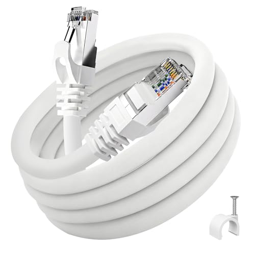 ikbc Cable Ethernet 10 metros, Cable de Red FTP Blindado Cable RJ45 Alta Velocidad, Cable Internet 10 metros Gigabit Cable LAN 1000Mbps 23AWG para Rúter PS5/4 Módem (10 Clips)
