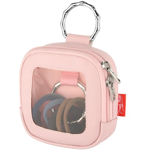 Homakover Hair Tie Organizer Bag with Clear Window, PU Leather Portable Hair Tie Holder with O Ring, Hanging Storage Container for Hair Accessories Cotton Swab Bobby Pin Small Items