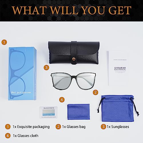 Image of Trendy TAC Polarized Square Sunglasses for Women Men, Oversized Lightweight TR90 Frame UV400 Protection