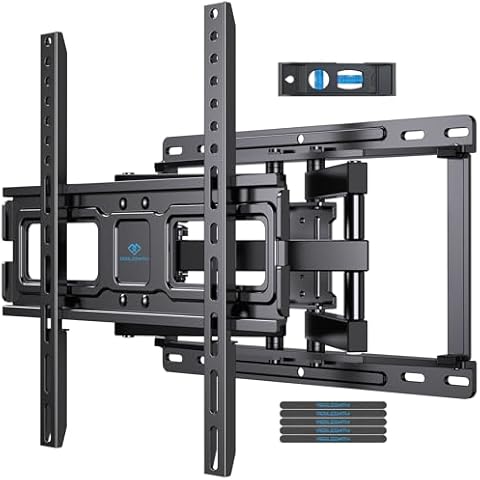 PERLESMITH TV Wall Mount Full Motion for 32-65 Inch Flat Curved Screen TVs, TV Mount with Swivel Tilt Extension Dual Articulating Bracket Arms Support TV up to 99 lbs Max VESA 400x400, 16” Wood Studs Cover