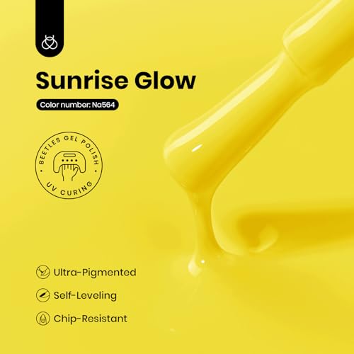 Image of Beetles Yellow Gel Polish - HemaFree Lemon Yellow Gel Nail Polish, High Gloss Soak Off Sunrise Glow Summer Nails Art Manicure Salon