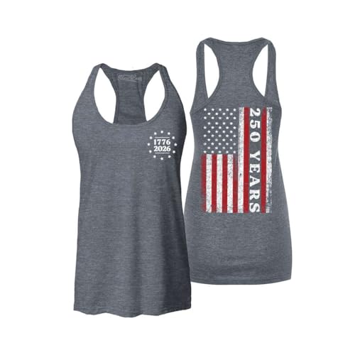 shop4ever 250 Anniversary USA Flag Americas 250th 1776 2026 4th of July Front & Back Womens Racerback Tank Top Large Heather Charcoal