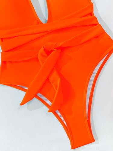 Image of Lilosy Sexy Tie Criss Cross Plunge One Piece Thong Swimsuit High Cut Brazilian Bathing Suit