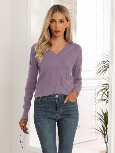 Image of Yincro Women V Neck Long Sleeve Soft Sweater Knit Casual Pullover Top