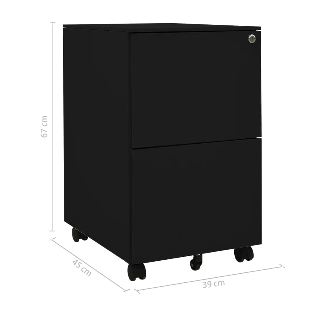 Aktenschrank für Büro, Industrie, Büro, Bücherregal, Büro, Möbel, 39 x 45 x 67 cm, niedriger Schrank, Schwarz