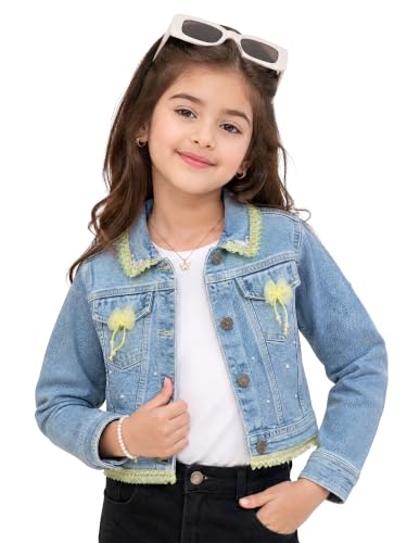 Image of Girls Full Sleeve Solid Crop Denim Jacket