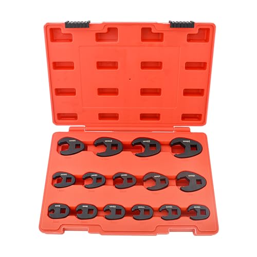 Gunpla 15pcs Crowfoot Wrench Set, Heavy Duty Metric 8-24mm Flare Nut Wrenches Spanners with Open End Chrome Molybdenum 3/8 inch and 1/2 inch Drive Ratchet Extension Crow Foot Tools for Fasteners