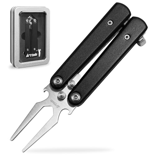 Golf Divot Repair Tool, Stainless Steel Foldable Divot Tool &Amp; Golf Divot Tool With Bottle Opener, Golf Accessories For Men And Women, Black