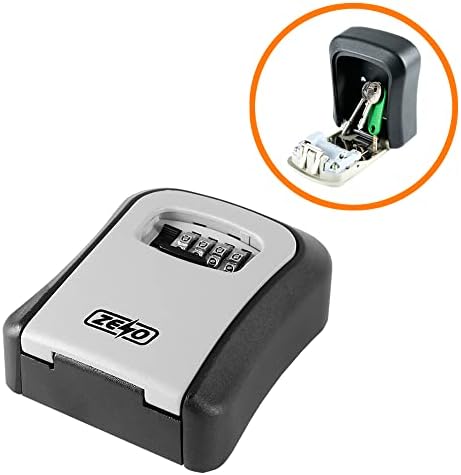 ZENO 4-Digit Key Lock Box Safe | Wall Mounted | Combination Key Safe Storage Lock Box | For Airbnb Home Garage Office School | Spare House Key Safe (Key Box) | Waterproof | Silver/Black