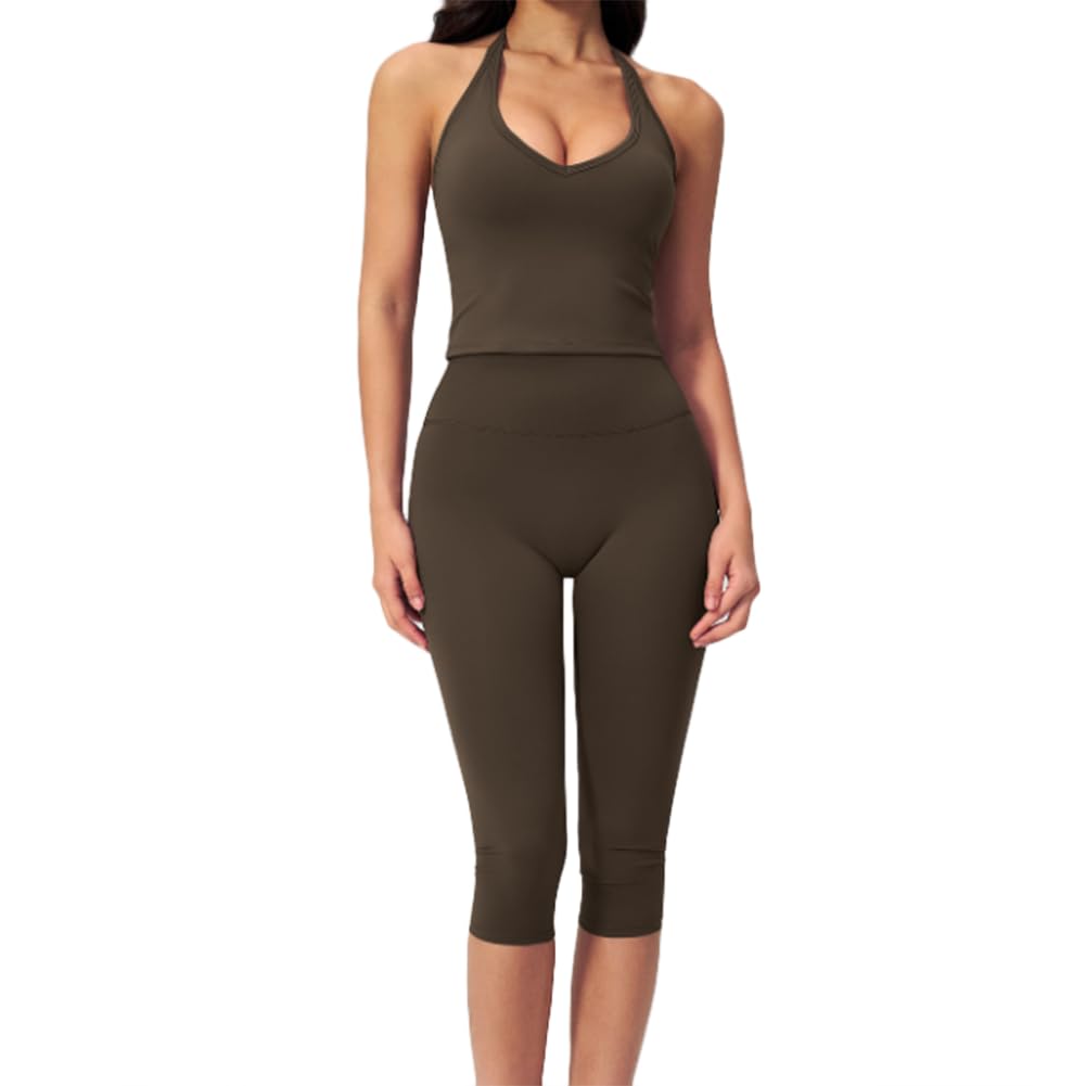 XYFfybhsd Vests and Sportswear Set for Women Slim-Fitting and Slimming Casual Yoga Set(Size:M,Color:Brown)