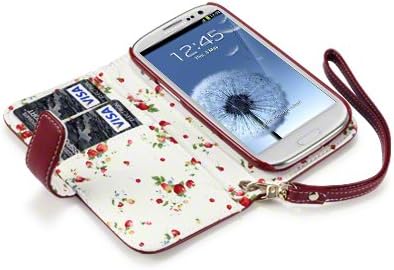 Samsung i9300 Galaxy S3 Premium PU Leather Wallet Case with Floral Interior (Red)