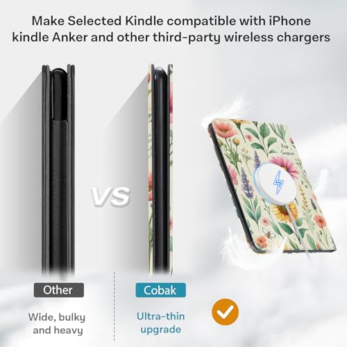 Image of CoBak Stand Case for 7 inch Kindle Paperwhite 12th Gen 2024 and Kindle Colorsoft with Hand Strap - Compatible with iPhone MagSafe, for Samsung /Belkin /Anker Wireless Charging Pads, Durable, Auto Sleep-Gray