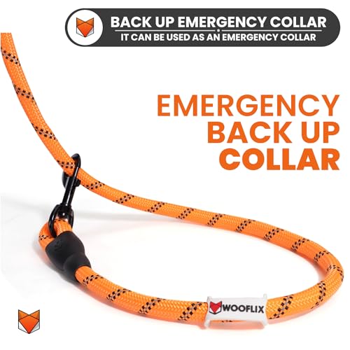 Image of Wooflix Heavy Duty Nylon Dog Leash | Anti Slip Padded Handle Long Dog Leash | Highly Reflective Leash for Dogs | Dog Rope for Medium & Large Dogs | Dog Training Leash | (Orange, 5 Feet Long)