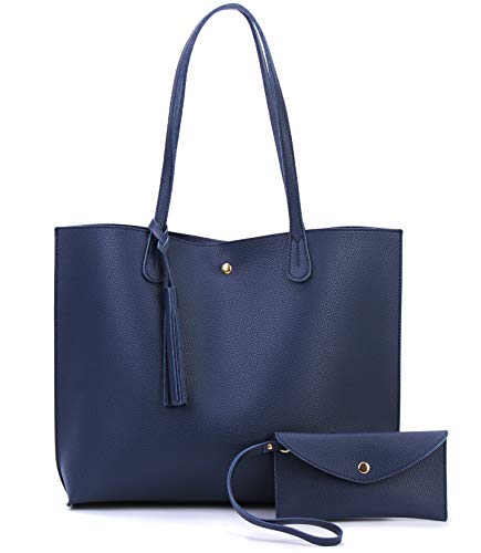Image of Minimalist Clean Cut Pebbled Faux Leather Tote Womens Shoulder Handbag