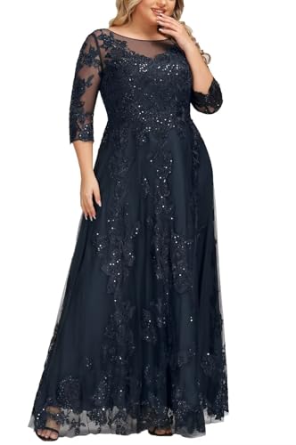 2025 Lace Appliques Mother of The Bride Dresses for Women Long with 3/4 Sleeve Wedding Guset Formal Gowns4