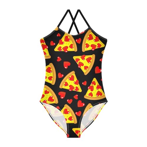Pizza Girls One Piece Swimsuits Love Heart Sport Halter Swimwear Beach Bathing Suit 5-6T