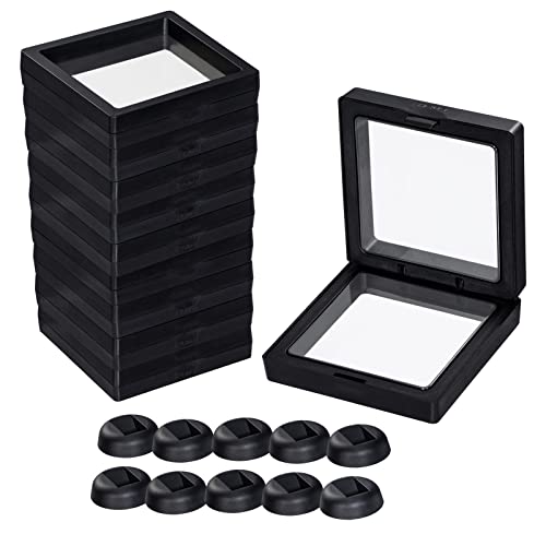 Image of 10 Pack 3.5x3.5x0.8 inch Black Plastic & Polyethylene Coin Display Case with Base for Coin, Medal, Specimen & Jewelry