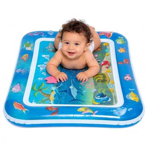 Baby Wasser-Spielmatte, aufblasbare Bauchlage-Matte, Krabbel-Wassermatte, aus PVC, fördert Babyentwicklung, Babygeschenk, Blau