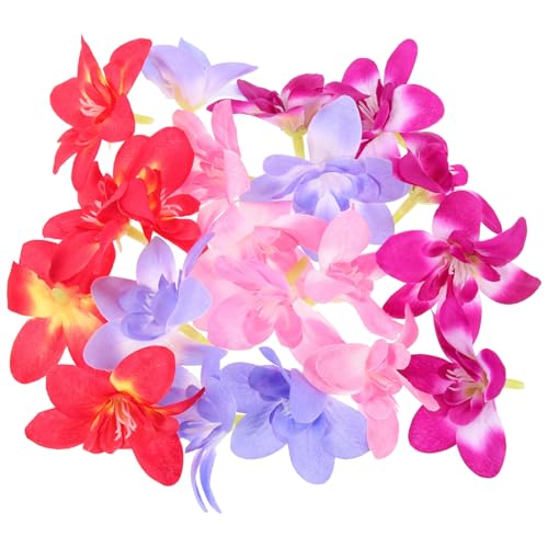 MUCKLILY Flores Artificiales de Orquídea para Decoración de Platos de Sushi y Sashimi, Surtido 20 Piezas (Rosa, Púrpura Oscuro, Rojo Atardecer, Azul), Accesorio Resistente para Restaurante