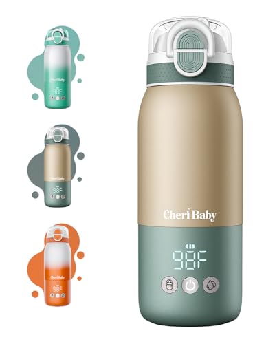 Portable Bottle Warmer for Travel — Novel Straw Lid, 80W Fast Heating, Dual Heating Modes for Breasmilk & Formula, 5 Temp Settings + Keep Warm, 12 Ounces Bottle Warmer On-The-Go Meet All-Day Needs