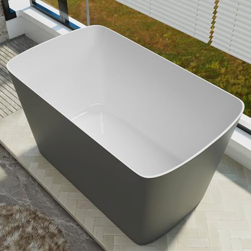 Image of 47 inch Lucite Acrylic Freestanding Bathtub,Square Shape Janpanese Soaking Tub,Toe-tap Chrome Right Drain, Slotted Overflow, cUPC Certified,Glossy 37Gray