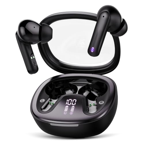 AOSRAU Wireless Earbuds, Bluetooth 5.4 Headphones, HiFi Stereo Bass Ear Buds, in Ear Earbuds with 4 ENC Noise Cancelling Mic, 45H, LED Display, IP7 Waterproof, Earphones, Jet Black