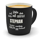 printplanet - Kaffeebecher mit Namen Stephan graviert - SoftTouch Tasse mit Gravur Design Positive Eigenschaften - Matt-gummierte Oberfläche - Farbe Schwarz