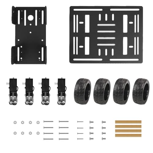 Image of LewanSoul 4WD Smart Chassis Car Kit with Aluminum Alloy Chassis, TT Motor, 66mm Wheels, Robotic Moving Platform (Black, Unassembled)