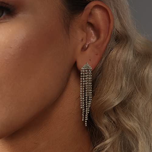 Luxval Rhinestone Earrings Dangling For Women Sparkly Silver Dangle Earrings Girls Long Chandelier Earrings Tassel Lightweight Ear Studs Cubic Zirconia Crystal Statement #TOP4