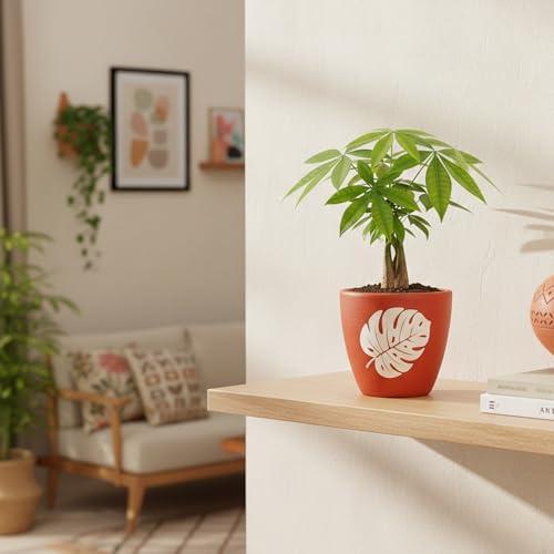 Image of Urban Plant Botanical Clay Canvas Terracotta Pot with Drainage Hole (5 Inch) | Decorative Indoor Plant Pot | Breathable Clay Planter for Healthy Roots | Ideal for Home Decor, Balcony & Office