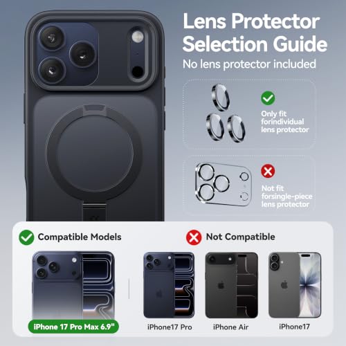 Image of CASEKOO Ultra-Magnetic Stand for iPhone 17 Pro Max Case [Military Drop Protection] [Compatible with MagSafe] Shockproof Translucent Matte Slim Ring for iPhone 17 Pro Max Phone Case 6.9 inch, Black