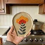 ANLYAWX Embossed Floral Ceramic Spoon Rest for Kitchen Counter - Hand-Painted Flower Spoon Holder & Jewelry Dish, Compact Decor & Perfect Housewarming Wedding Gift for Coffee & Cooking Lovers