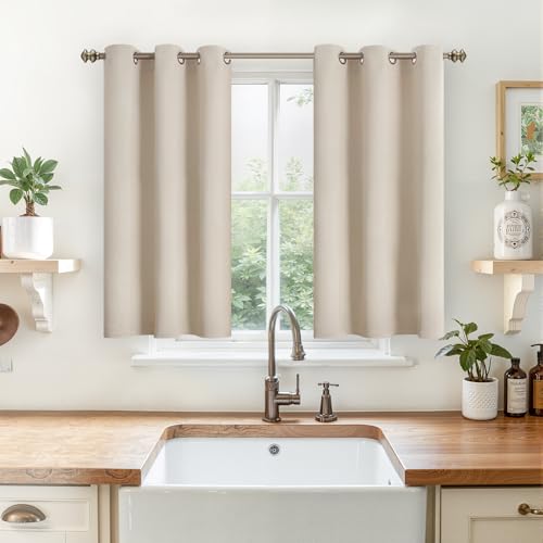 Image of YoungsTex Short Blackout Curtains 40 Inch Length - Small Thermal Insulated with Grommet Darkening Drapes Privacy for Kitchen Bathroom Windows, 2 Panels, 34 x 40 Inch, Champagne