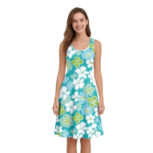 Image of Dreaweet Casual Sleeveless Dresses for Women Girls, Round Neck Tank Dresses with Pockets Summer Sundress Size XS-4XL