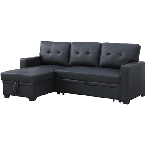 Devion Furniture Polyester Fabric Reversible Sleeper Sectional Sofa Black