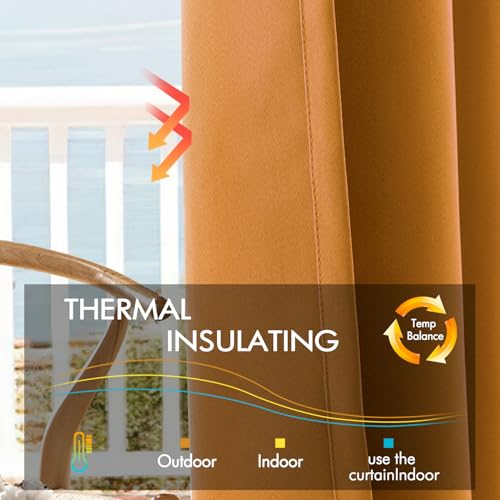 Image of ANRODUO Mustard Yellow Back Tab Blackout Curtains 90 Inch Long 2 Panels | Rod Pocket,Thermal Insulated Room Darkening Light Blocking Curtains for Living Room Bedroom Privacy,W42xL90